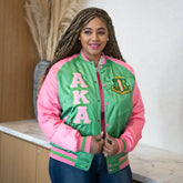 AKA Green Satin Bomber Jacket